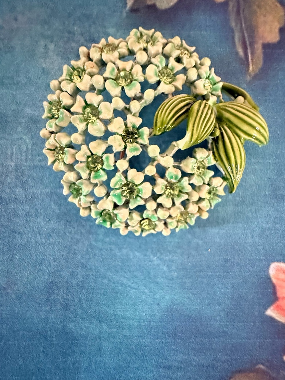 Floral Cluster Enamel Brooch in Green.